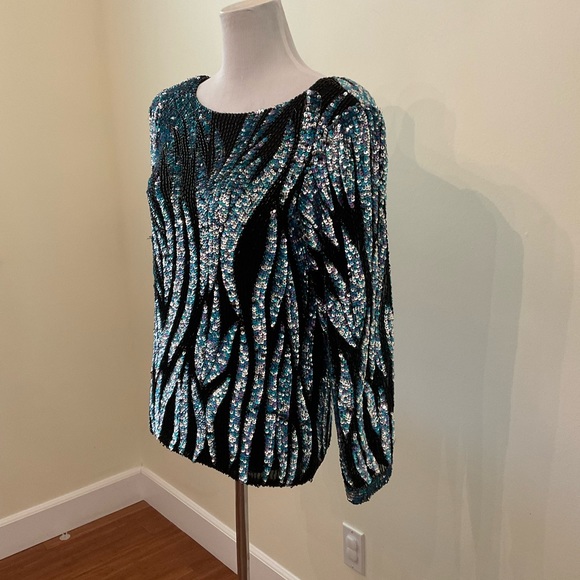 Rare Vintage Oleg Cassini Sequin & Beaded Party Top - Picture 3 of 6